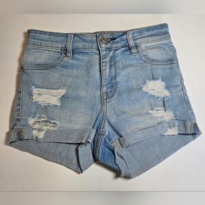 PacSun Distressed Jean Shorts High-Rise Super Strech Shortie. Size 24